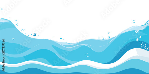Abstract blue and green water wave splash background vector illustration. Vibrant cartoon ocean wave vector with splash and foam on white background, water wave, kids themes, and digital art.