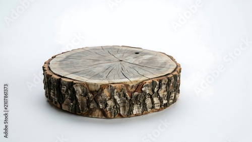 Rustic wooden log slice isolated on white background