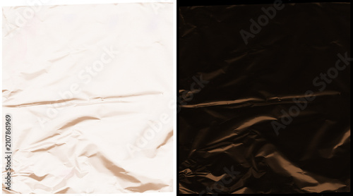 Foto Crumpled plastic texture set, white and black wrinkled cellophane film backgroun