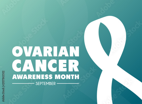 Ovarian Cancer Awareness Month banner concept. Teal ribbon background illustration for healthcare campaign in September. Gradient background.
