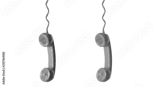 Bild auf Leinwand Two Vintage Telephone Receivers with Curly Cords in Halftone Style Isolated on W