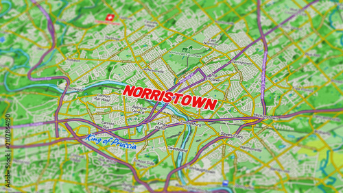 Macro View of Norristown Pennsylvania Map Showing Detailed Streets, Roads, and Geographic Layout