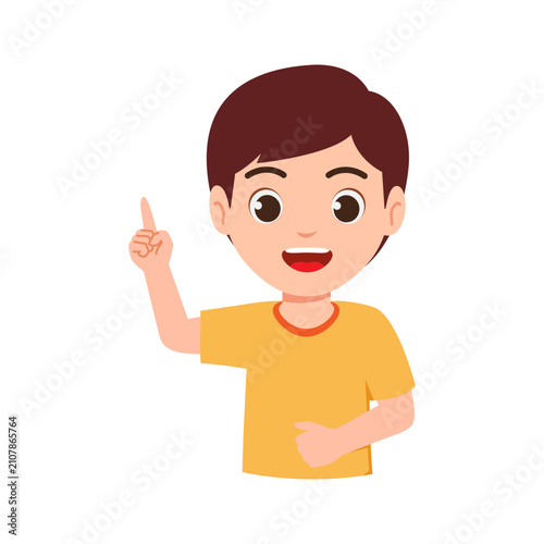 Vector illustration of a young boy character pointing finger to show direction
