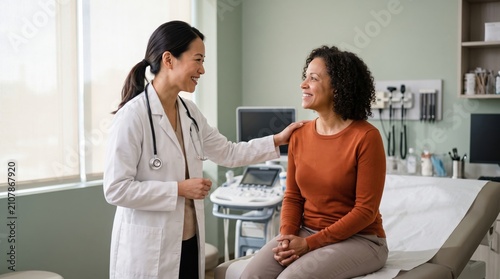 Doctor Comforting Smiling Patient with Reassuring Hand on Shoulder