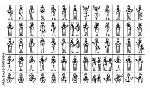 Business People Doodle Line Art Vector Set with Office Men and Women Characters