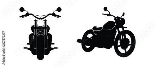 Bild auf Leinwand Motorcycle front and side view silhouettes showing classic cruiser bike style wi