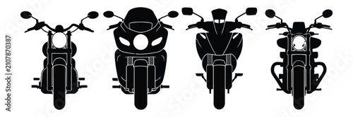 Billede på lærred Set of front view motorcycle silhouettes featuring various styles of street bike