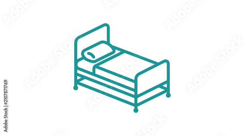 Obraz na plátne Simple line art icon of a hospital bed with a pillow and blanket.