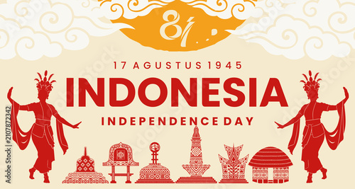 Indonesia Independence Day Banner with Traditional Indonesian Ornament, 17 August National Celebration Background, Cultural Festival Vector Template