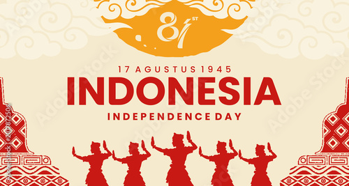 Indonesia Independence Day Banner with Traditional Indonesian Ornament, 17 August National Celebration Background, Cultural Festival Vector Template