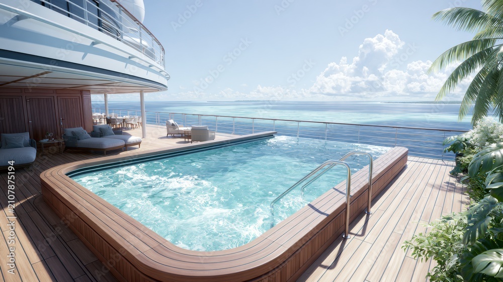 Fototapeta premium Luxury Infinity Pool on a Cruise Ship Overlooking the Ocean