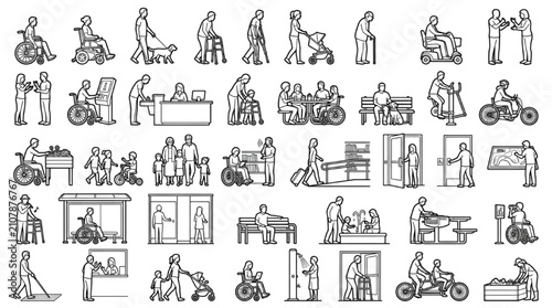 Disability accessibility CAD blocks architectural scale vector linework
