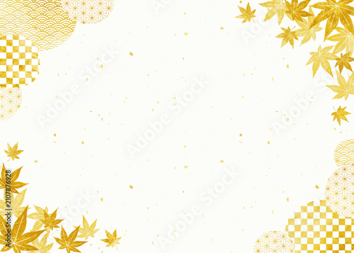 Картината върху платно 金箔と和紙の秋の紅葉フレーム 華やかな和柄の背景テンプレート