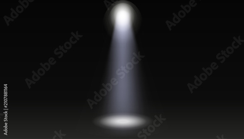 Tableau sur toile A single white spotlight beam shines down from the top center, creating a bright pool of light on the dark floor below, vector illustration