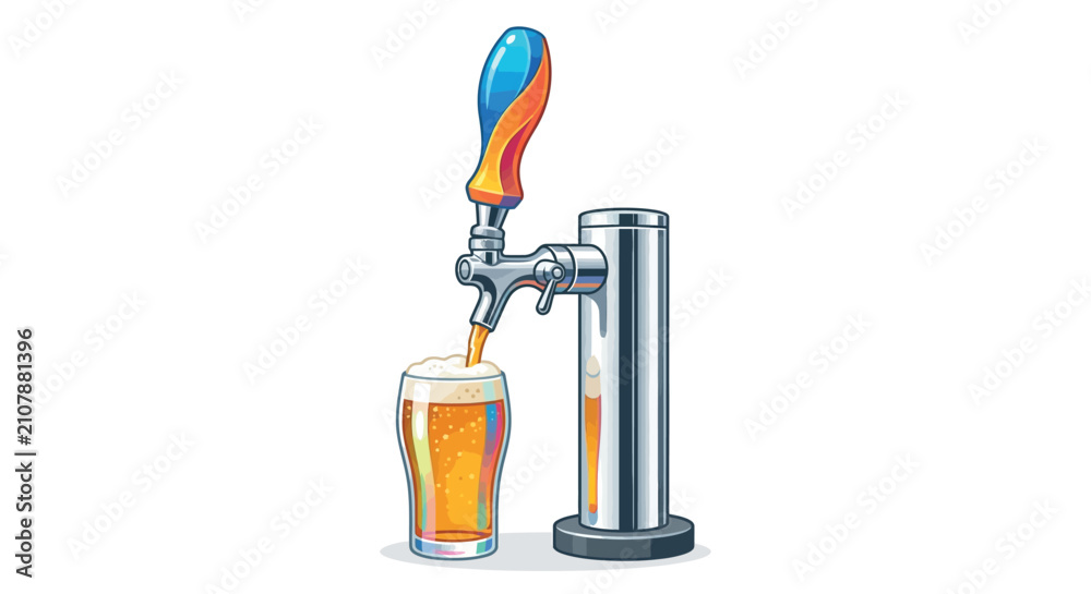 Obraz premium Beer tap with pouring glass colorful vector illustration on white background