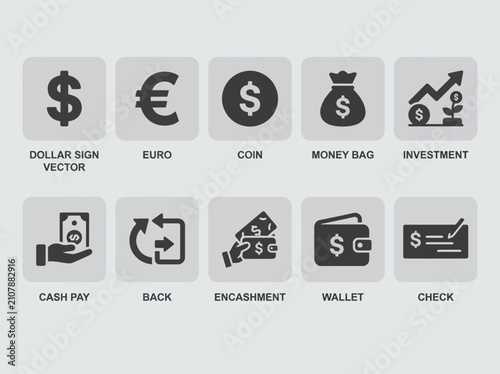 Various money and finance icons.