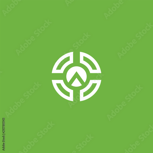Green arrow or letter A logo on white and concept minimalist circle style eco friendly symbol