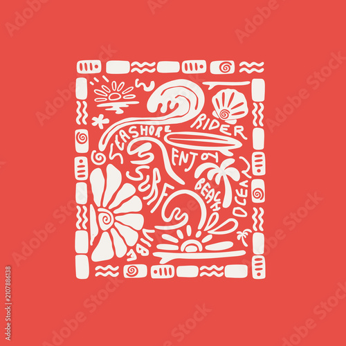 seashore beach surf vibe ocean wave sun elements vector illustration.eps