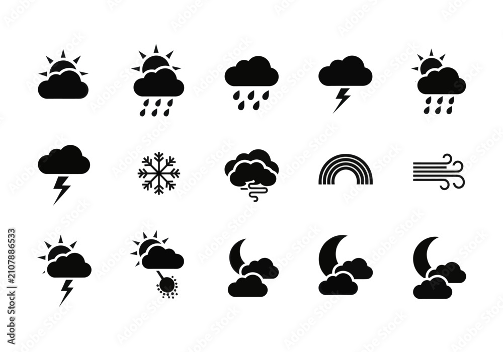 Obraz premium Weather forecast icons on white background 1.