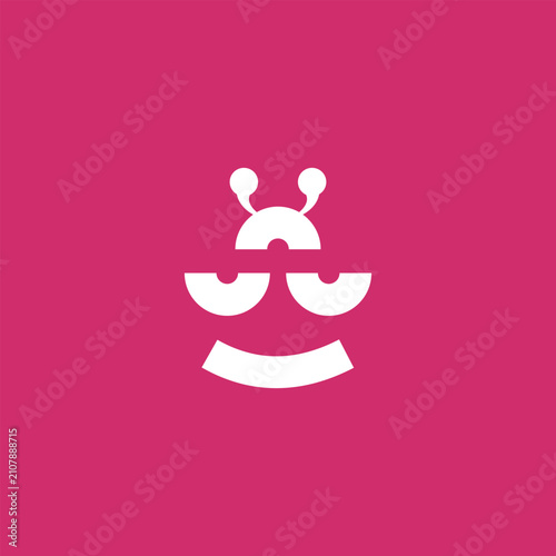animla abstarct bee logo white alien face on pink background