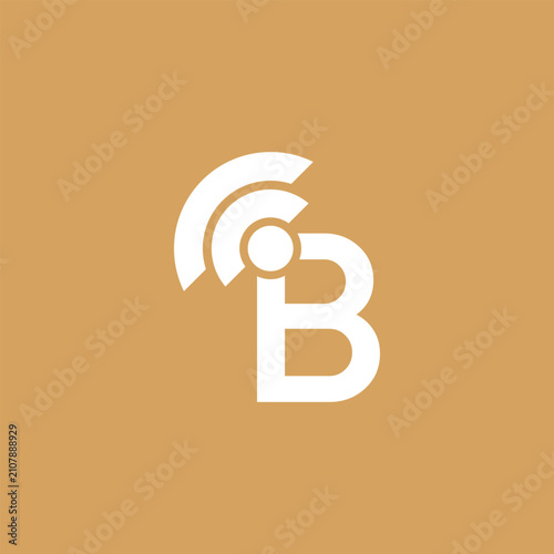 modern minimalist B logo with wi-fi signal logo on orange background