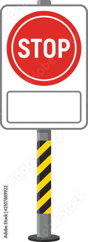 Road traffic stop sign with empty panel on transparent background