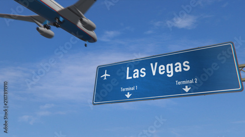 Airplane landing and arrive in Las Vegas
