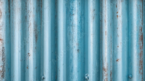Blue Corrugated Metal Panel Background with Weathered Texture