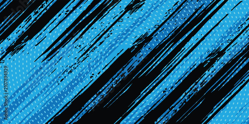 Abstract background with dynamic blue halftone patterns and aggressive black brush stroke lines, perfect for racing wrap design or sporty posters.