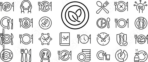 Billede på lærred Healthy Eating, Diet Plate Vector Icon Set.eps