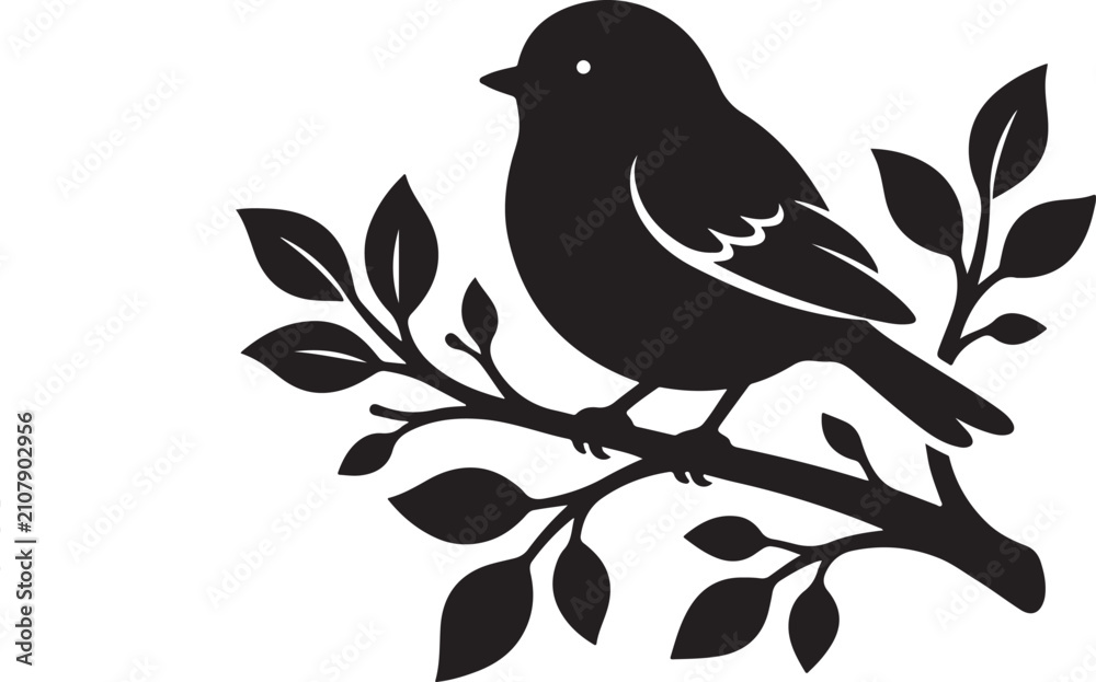 Fototapeta premium Bird on Branch Silhouette Icon