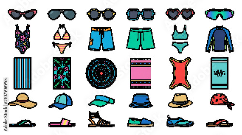 Bild auf Leinwand summer beachwear clothing vacation swimsuit bikini holiday pixel 8-bit retro ico