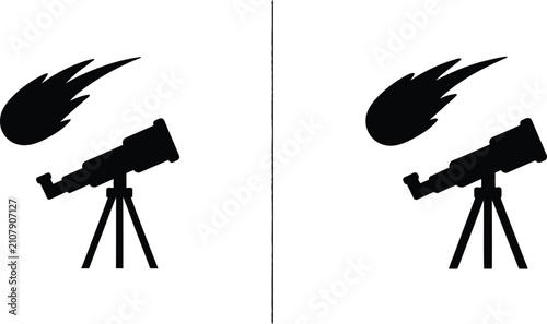 Konstfotografi Telescope Observing a Comet in the Night Sky with a Silhouette Design Featuring
