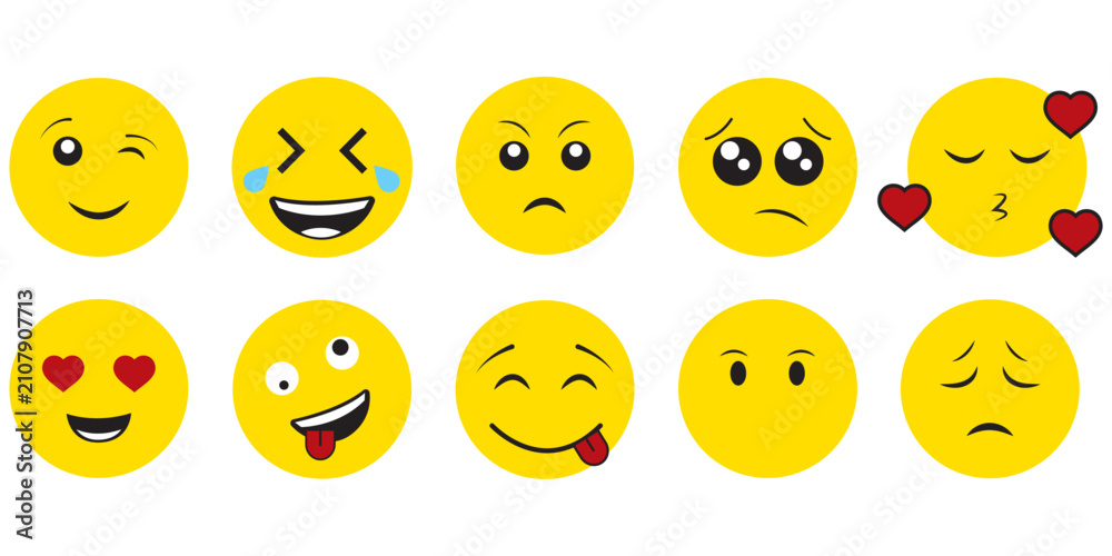 Fototapeta premium Collection of Colorful Emoji Faces Expressing Various Moods and Emotions