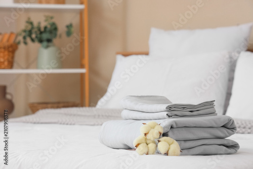Stack of grey linen with co...
