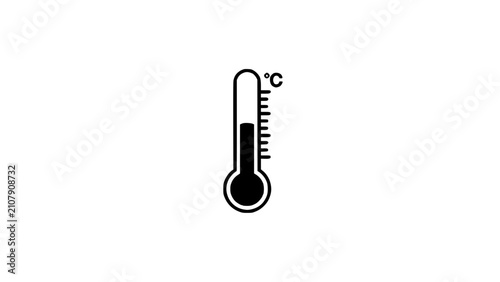 Thermometer Icon with Celsius Scale in Minimalist Black and White Design Featuring Temperature, Measurement, Vector