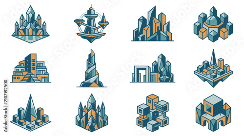 Bild auf Leinwand Collection of futuristic cityscapes and architectural designs.