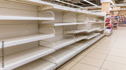 empty shelves in supermarket aisle