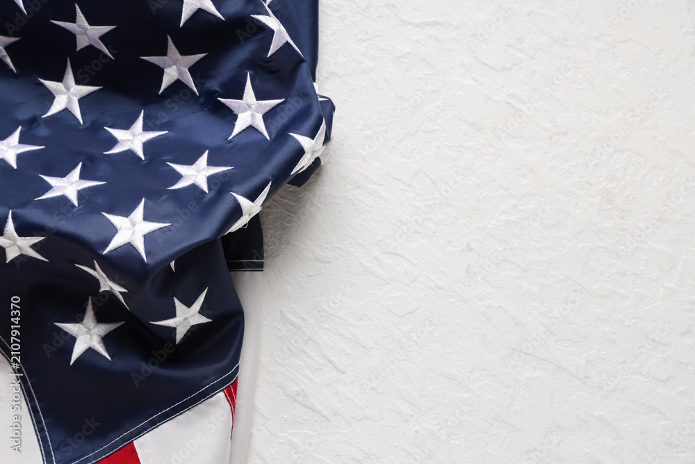 Fototapeta premium USA flag on light background, closeup. Memorial Day celebration