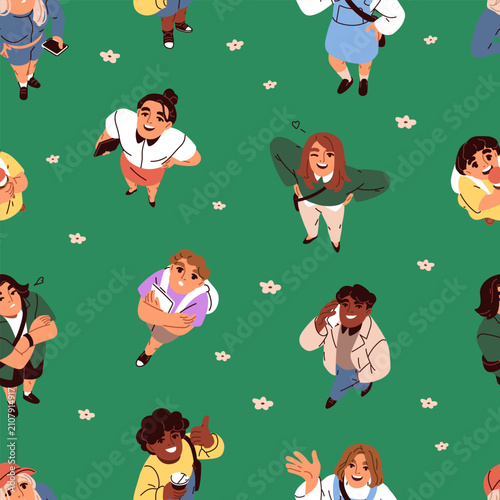 People looking up, top down view, seamless pattern. Endless background design...