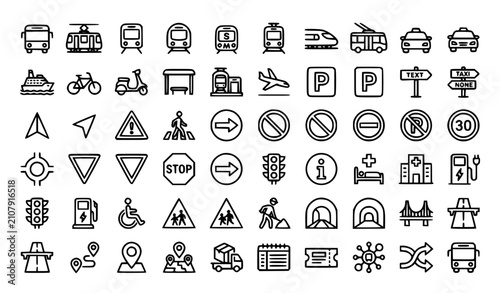 Tableau sur toile Public Transportation and European Traffic Signs Vector Icon Set with Warning Ma