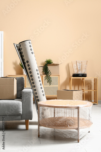 Wrapped table with rolled c...