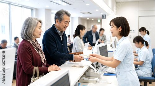 会計窓口で支払う夫婦患者