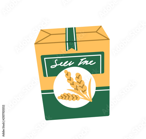 Wheat flour in carton box. Abstract grain product in paper package. Cereal pr...