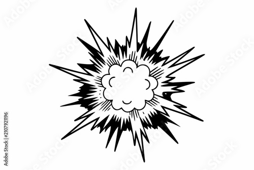 Black and white manga explosion effect with dynamic burst lines. Comic-style explosive graphic for action scenes and illustrations.