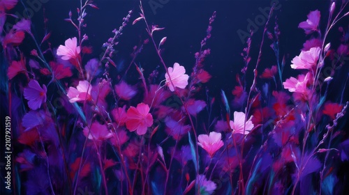 A vibrant display of colorful flowers fills the scene. The mix of pink and purple petals creates a dreamy, artistic effect. This image is perfect for nature lovers. AI