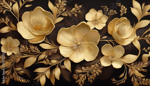 Dense Golden Blossom Tapestry Design