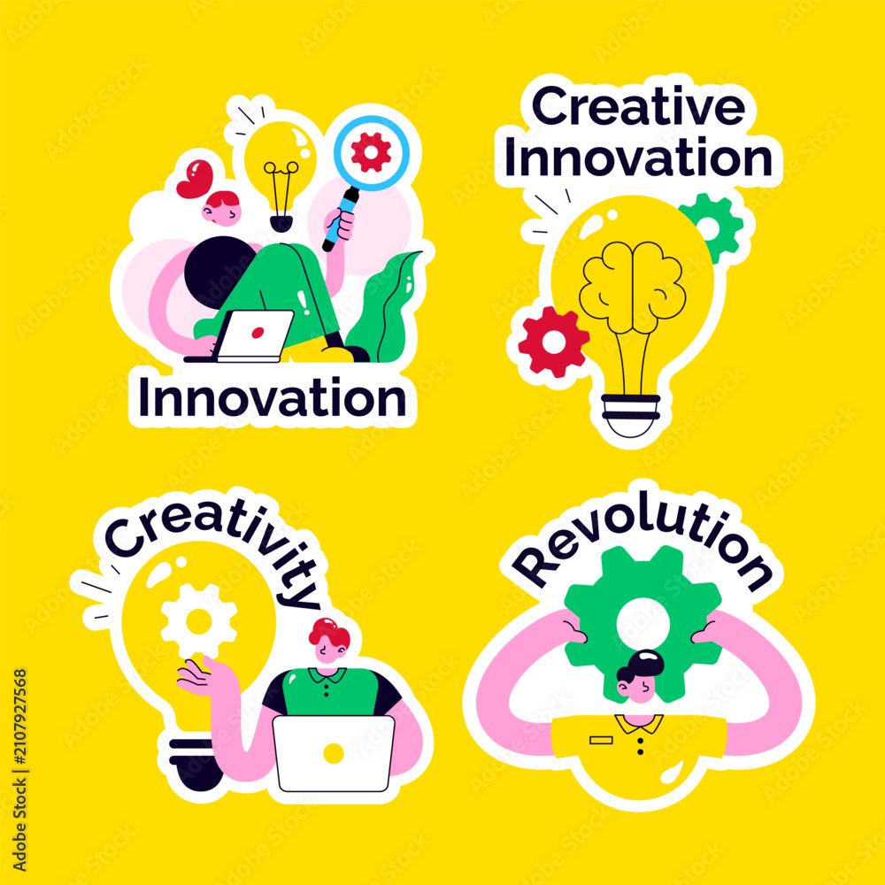 Fototapeta premium Innovation Technology Social Media Label Flat Cartoon Background Illustration