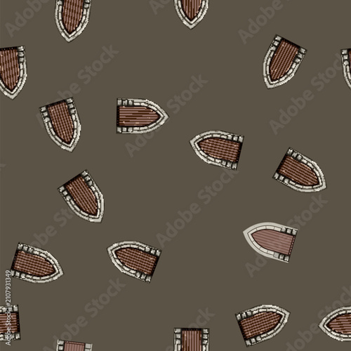 seamless pattern ironwork ancient medieval door cartoon. woodwork portal, threshold lintel, hinges knocker ironwork ancient medieval door sign vector