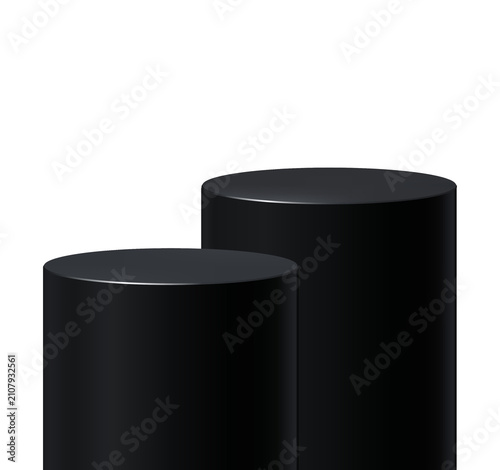 Black cylinder podium display stand for product mockup showcase pedestal platform isolated png background